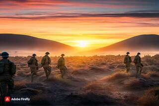 Sunset over a battlefield, animated graphic