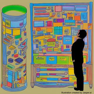 A digital artwork of a person contemplating an organized structure, created by Jasper.ai