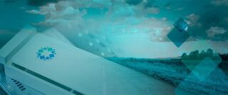 Rubrik logo against blue background